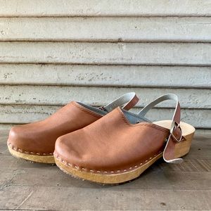 Sold MIA Slingback Wooden Mule Brown Faux Leather Clogs size EU 38